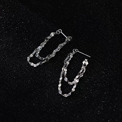 Boucles D'Oreilles Pendantes À Pampilles Et Chaîne À Paillettes À Double Couche En Cuivre Style Minimaliste Bijoux Pour Femmes