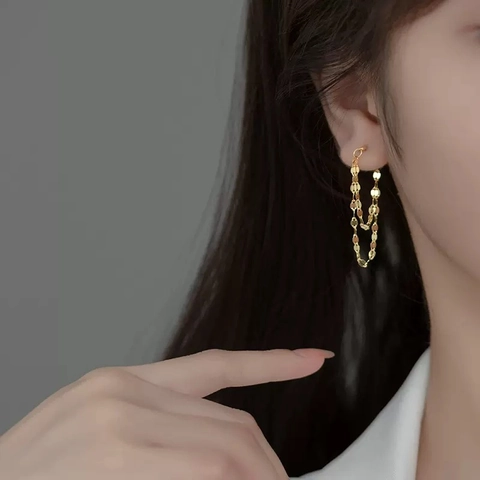 Boucles D'Oreilles Pendantes À Pampilles Et Chaîne À Paillettes À Double Couche En Cuivre Style Minimaliste Bijoux Pour Femmes