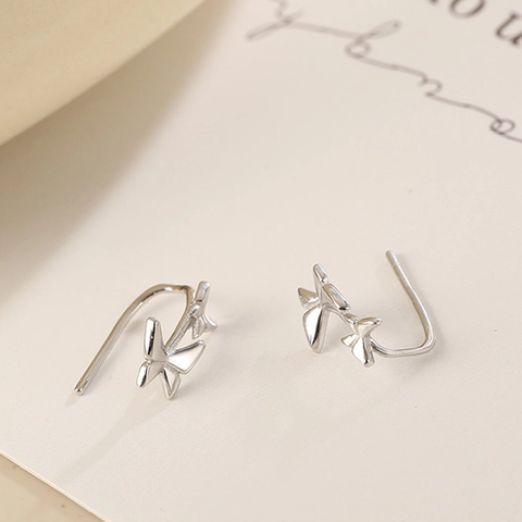 Butterfly Drop Earrings Copper With 925 Sterling Silver Earring Post Double Layer French Sweet Elegant Jewelry For Women