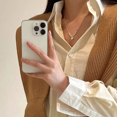 Collar Con Colgante De Corazón Cobre Plateado Minimalista Cuentas Texturizadas Cadena De Clavícula Joyería De Moda