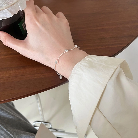 Pulsera Segmentada De Plata De Ley 925 Minimalista Con Cuentas Cadena Ajustable Joyería Para Mujer