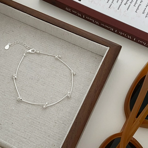 Pulsera Segmentada De Plata De Ley 925 Minimalista Con Cuentas Cadena Ajustable Joyería Para Mujer