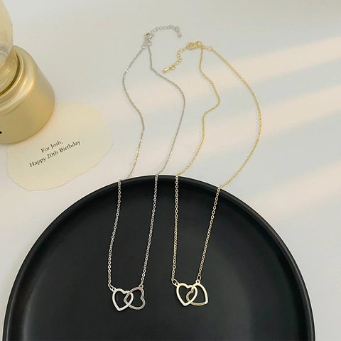 Interlocking Double Heart Pendant Halskette Mit Kupferkette Und Silberanhänger Elegantes Schmuckstück Für Damen Geschenk