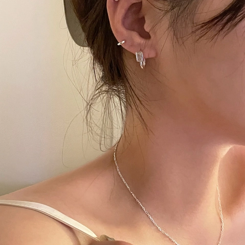 Geometrische Creolen Kupfer Mit Rechteckigem Klarem Zirkonia Minimalistisch Schick Für Damen Mit Silberohrstecker