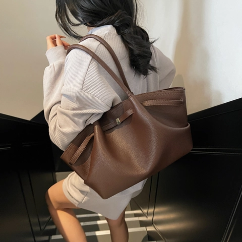 Large Capacity Lychee Grain Leather Tote Bag Retro Urban Simple Underarm Shoulder Bag For Women Fashion Commute Handbag