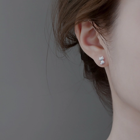 Cat Silhouette Stud Earrings Frosted Copper With 925 Sterling Silver Earring Post Minimalist Jewelry For Women