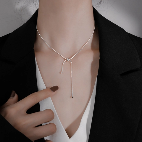 Collar Con Colgante De Borla De Perlas Redondas Minimalista Cadena De Serpiente De Cobre Ajustable Joyería Elegante