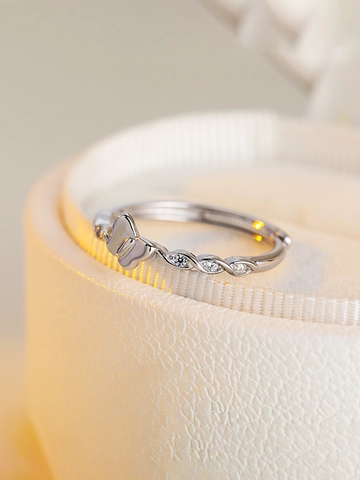 Schmetterling Und Herz Verstellbare Offene Ringe Kupfer Versilbert Elegant Mikro Pave Zirkonia Schmuck Für Damen