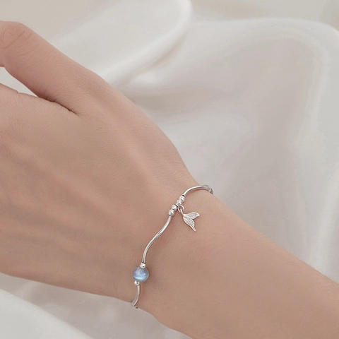 Bracciale Di Künstliche Perle A Coda Di Pesce Minimalista Con Pietra Di Luna Argento Sterling 925 Tema Oceano Gioielli Donna