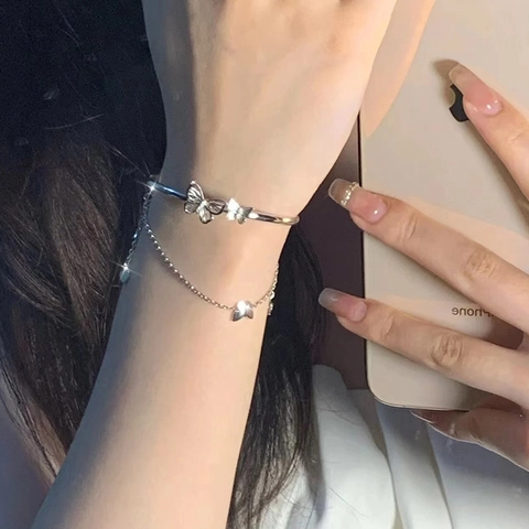 Set Di Bracciali E Braccialetti A Doppio Strato Con Farfalla Rame Placcato Argento Gioielli Eleganti