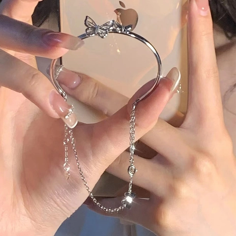 Set Di Bracciali E Braccialetti A Doppio Strato Con Farfalla Rame Placcato Argento Gioielli Eleganti