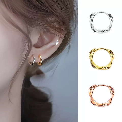 Boucles D'oreilles Créoles Mobius Torsadées Vague Irrégulière Style Métal Liquide Bijoux Pour Femmes Avec Tige Argent