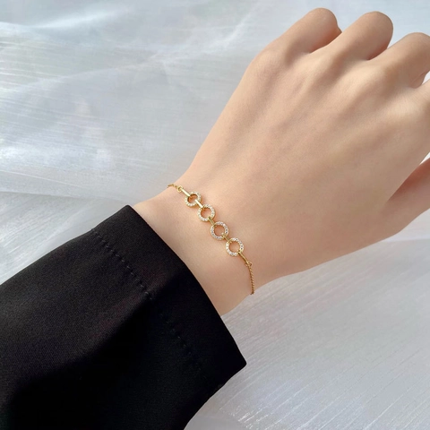 Geometric Interlocking Circle Link Bracelet S925 Sterling Silver Cubic Zirconia Minimalist Elegant Jewelry For Women