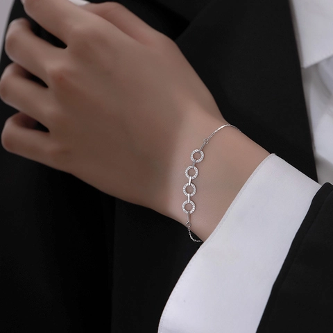 Geometric Interlocking Circle Link Bracelet S925 Sterling Silver Cubic Zirconia Minimalist Elegant Jewelry For Women