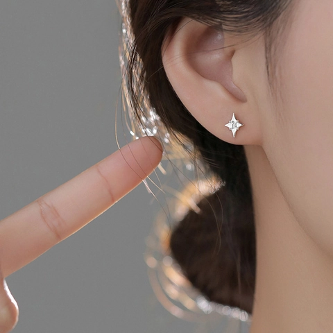 Orecchini A Lobo Stella Mini Con Perno In Argento Sterling 925 Rame Minimalista Zircone Piccola Stella A Quattro Punte Donna