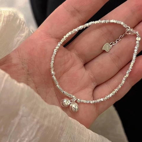 Bracciale In Rame Placcato Argento Con Ciondoli A Campanella E Design A Nodo Di Bambù Gioielli Eleganti Per Donna
