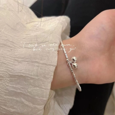 Bracciale In Rame Placcato Argento Con Ciondoli A Campanella E Design A Nodo Di Bambù Gioielli Eleganti Per Donna