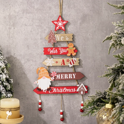 Adorno Colgante De Madera Árbol De Navidad Letrero De Puerta Hombre De Jengibre Gnomo Campana Decoración De Pared Festiva