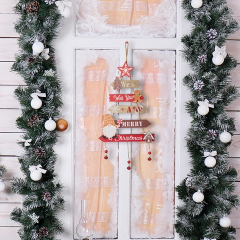 Adorno Colgante De Madera Árbol De Navidad Letrero De Puerta Hombre De Jengibre Gnomo Campana Decoración De Pared Festiva
