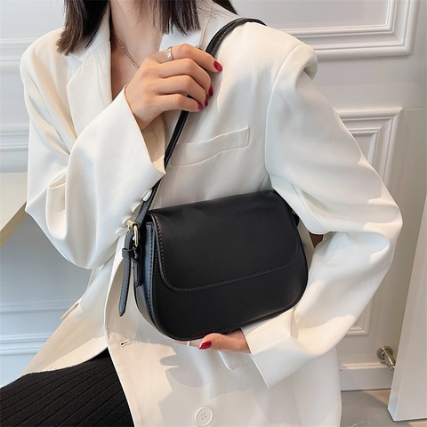 Minimalistische Damen Schultertasche Aus Kunstleder Vintage Satteltasche Umhängetasche Mit Verstellbarem Riemen Alltag Büro Handtasche