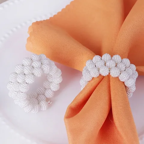 Artificial Pearl Napkin Rings Hand Woven Beaded Elegant Napkin Holder For Wedding Party Table Decoration Simple White Decorative