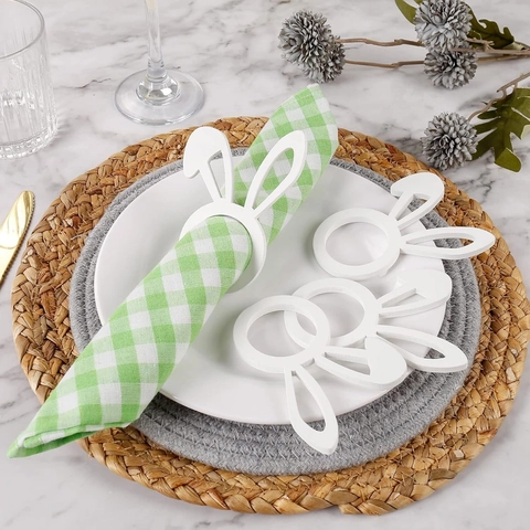 Nordic Wooden Rabbit Ear Napkin Rings White Wood Bunny Ear Napkin Buckles For Easter Wedding Party Table Decoration