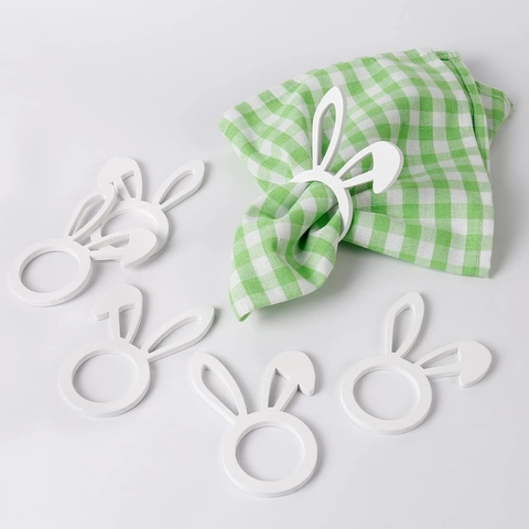 Nordic Wooden Rabbit Ear Napkin Rings White Wood Bunny Ear Napkin Buckles For Easter Wedding Party Table Decoration