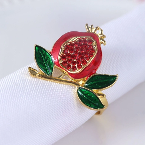 Pomegranate Napkin Ring Zinc Alloy Enamel Rhinestone Fruit Shaped Holder For Christmas Dinner Wedding Party Table Decoration