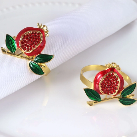 Pomegranate Napkin Ring Zinc Alloy Enamel Rhinestone Fruit Shaped Holder For Christmas Dinner Wedding Party Table Decoration