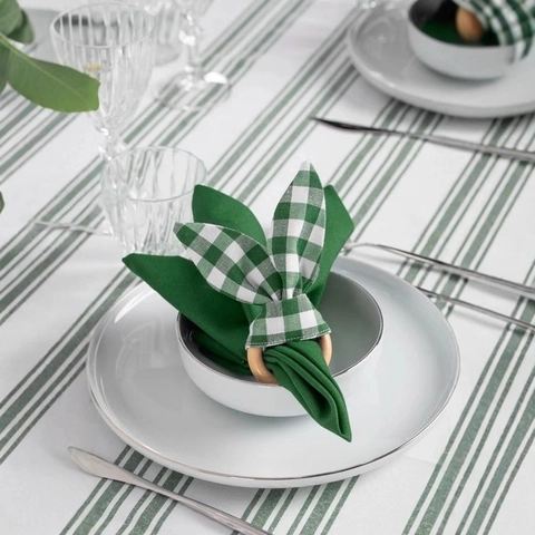 Rond De Serviette Oreille De Lapin De Pâques Et Serviette En Tissu Gingham Bois Pour Décoration De Table