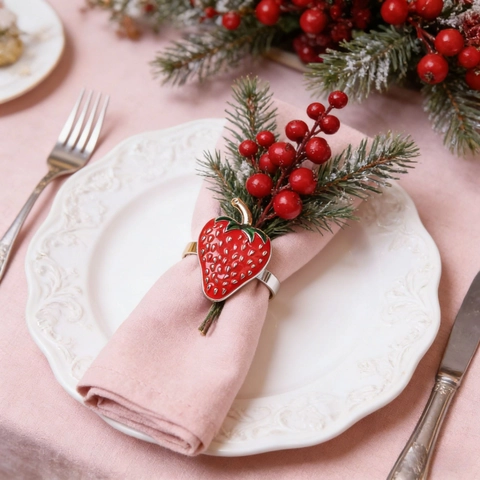 Creative Strawberry Napkin Ring Metal Enamel Fruit Napkin Holder For Wedding Party Hotel Restaurant Table Decoration