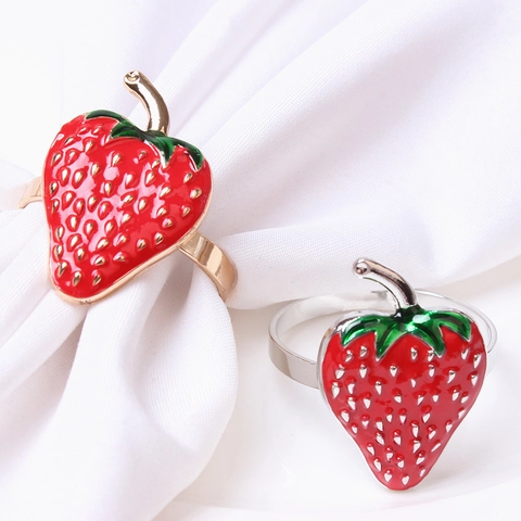 Creative Strawberry Napkin Ring Metal Enamel Fruit Napkin Holder For Wedding Party Hotel Restaurant Table Decoration