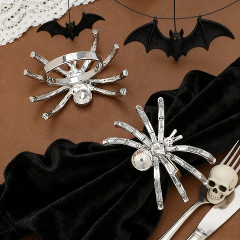 Halloween Araña Servilleteros Aleación Diamantes De Imitación Cristal Hebillas De Servilleta Para Banquete Navidad Fiesta Decoración