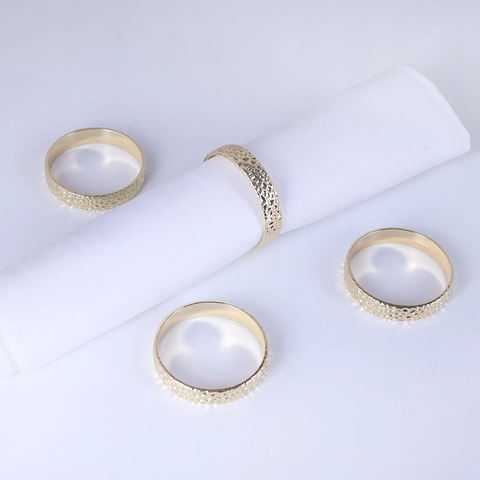 Hammered Texture Napkin Rings Zinc Alloy Gold Plated Round Metal Napkin Buckles For Wedding Dinner Table Setting Elegant