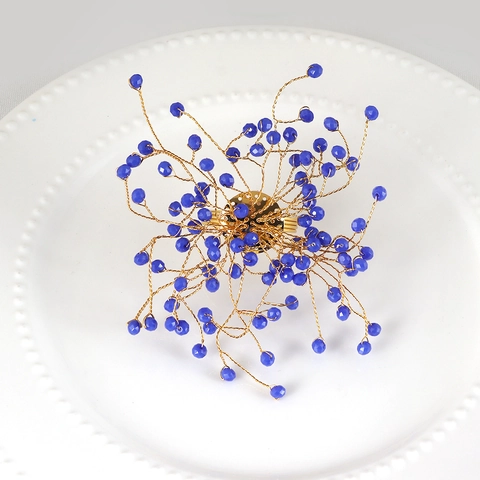 Handmade Woven Crystal Napkin Ring Golden Metal Wire Starburst Flower Napkin Buckle For Wedding Banquet Table Decoration