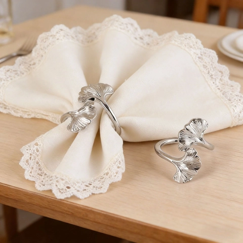 Ginkgo Leaf Napkin Rings Zinc Alloy Metal Silver Napkin Buckle Holder For Wedding Banquet Hotel Table Decoration