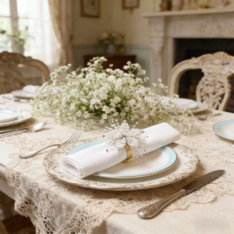 Handmade Beaded Flower Napkin Rings Elegant Stainless Steel Beaded Snowflake Napkin Buckle For Wedding Party Table Decor