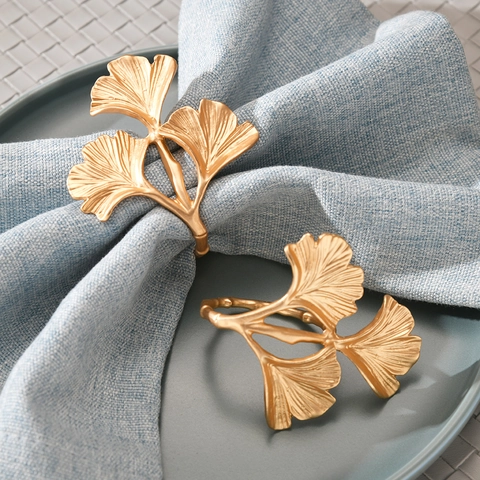 Gold Ginkgo Leaf Napkin Rings Zinc Alloy Napkin Buckles For Wedding Banquet Hotel Table Decor Elegant Metal Napkin Ring