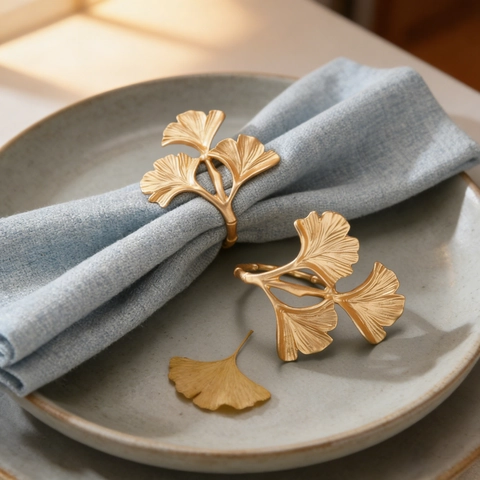 Gold Ginkgo Leaf Napkin Rings Zinc Alloy Napkin Buckles For Wedding Banquet Hotel Table Decor Elegant Metal Napkin Ring
