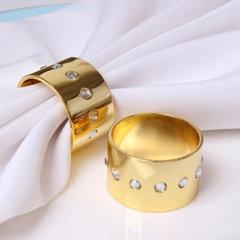 Gold Zinc Alloy Rhinestone Round Napkin Ring Electroplated Metal Table Decoration For Wedding Banquet Hotel Party Tableware