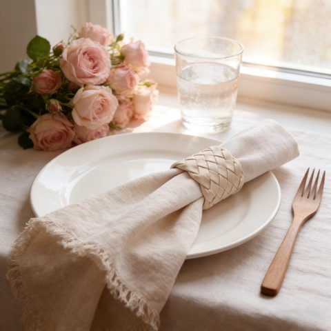 Woven PU Leather Napkin Rings Minimalist White Napkin Buckles For Home Kitchen Table Decor Wedding Banquet Party Decoration