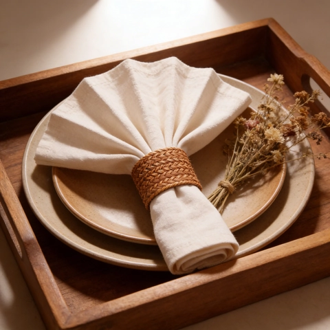 Anillo para Servilletas de Cuero Tejido a Mano Rústico Redondo Soporte para Servilletas Marrón Hebilla para Boda Banquete Decoración Mesa