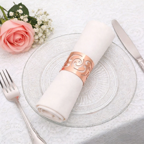 Rose Gold Hollow Out Metal Napkin Ring Vintage Swirl Pattern Napkin Holder For Wedding Banquet Hotel Table Decoration