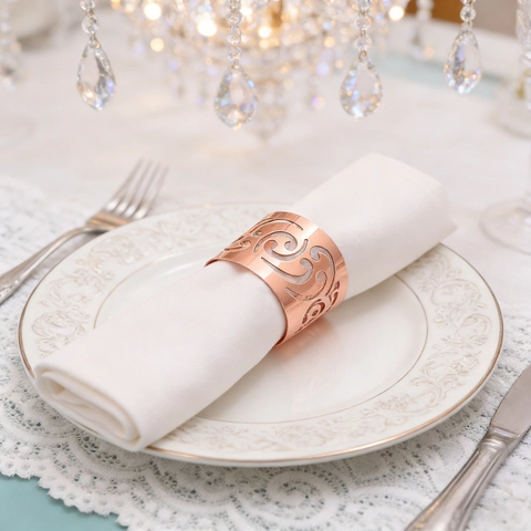 Rose Gold Hollow Out Metal Napkin Ring Vintage Swirl Pattern Napkin Holder For Wedding Banquet Hotel Table Decoration