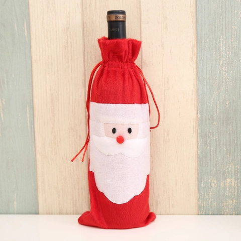 Weihnachts-Weinflaschenhülle Aus Roter Vliesstoff Mit Santa Claus Applikation Für Die Festliche Dekoration Des Esstisches Bei Feiern