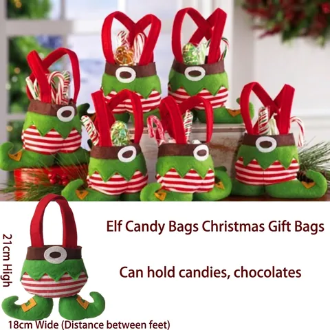 Sacchetto Regalo Per Caramelle Elfo Di Natale In Feltro Pantaloni Gambe A Righe Per Decorazione Festa Di Natale Portatile
