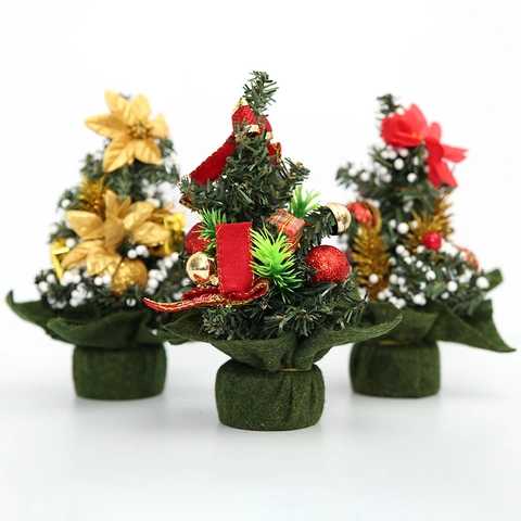 Mini Weihnachtsbaum Tischdeko Künstliche PVC Kleine Xmas Baum Mit Ornamenten Und Filzbasis Desktop Party Dekoration