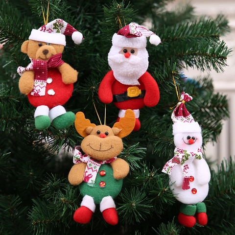 Christmas Tree Hanging Ornaments Plush Fabric Felt Knitted Santa Snowman Reindeer Bear Festive Holiday Decor Home Party