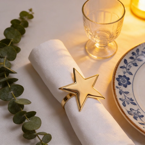 Gouden Metalen Servetring In Stervorm Tafeldecoratie Voor Bruiloft Feest Diner Banket Vakantie Elegante Stijl