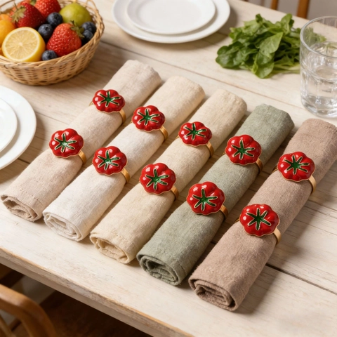 Tomato Shape Napkin Rings Zinc Alloy Red Enamel Gold Metal Buckle Creative Fruit Vegetable Table Decoration